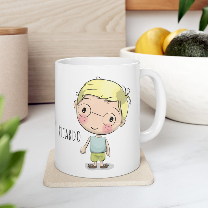 Personalized Enamel or Ceramic Mug - Male with Glasses