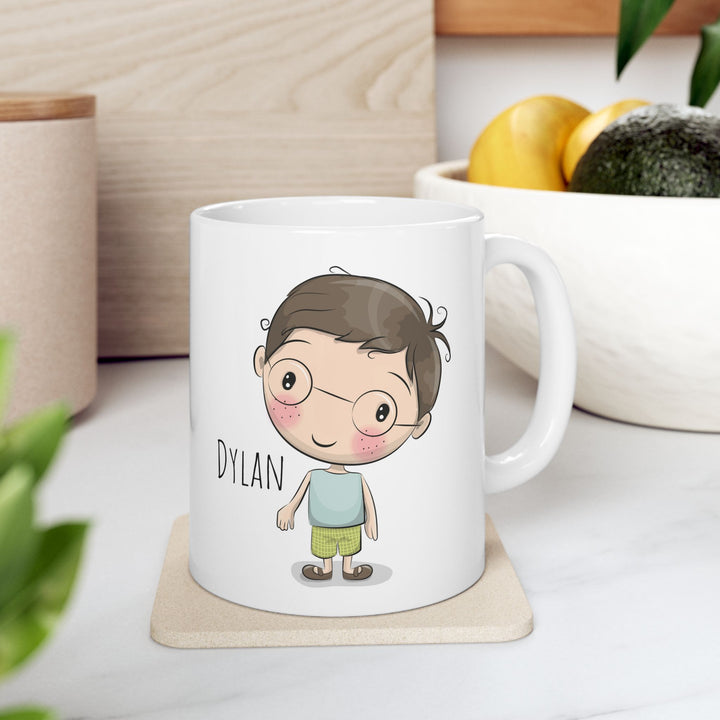 Personalized Enamel or Ceramic Mug - Male with Glasses