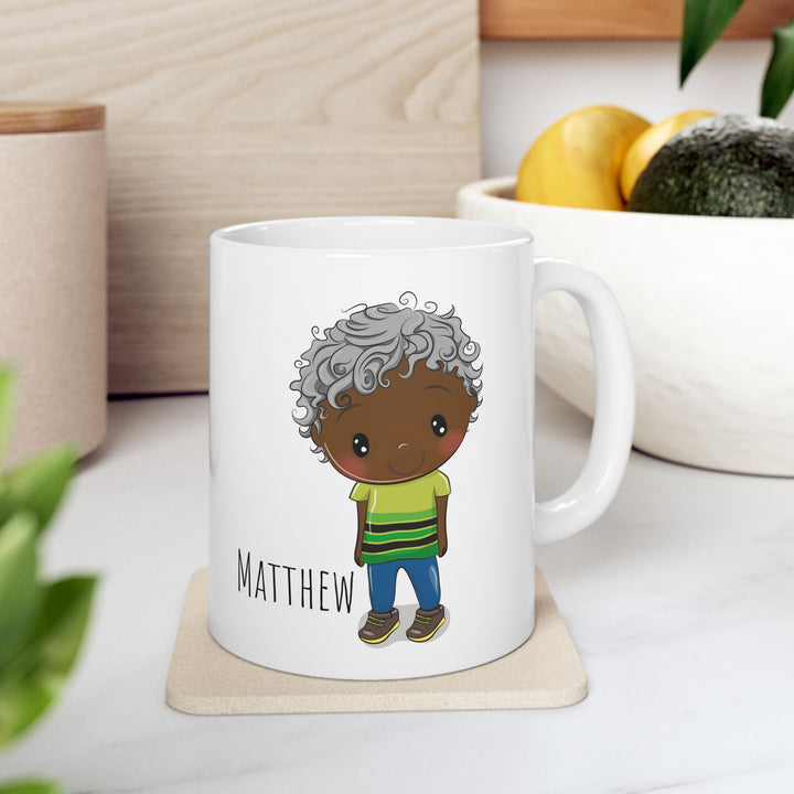Personalized Enamel or Ceramic Mug - Male Curly Hair