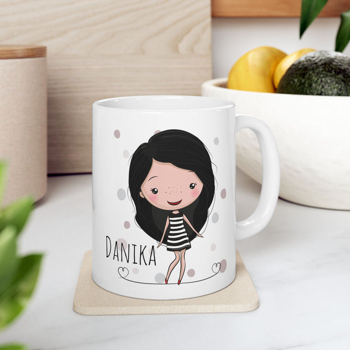 Personalized Enamel or Ceramic Mug - Female Stripe Dress