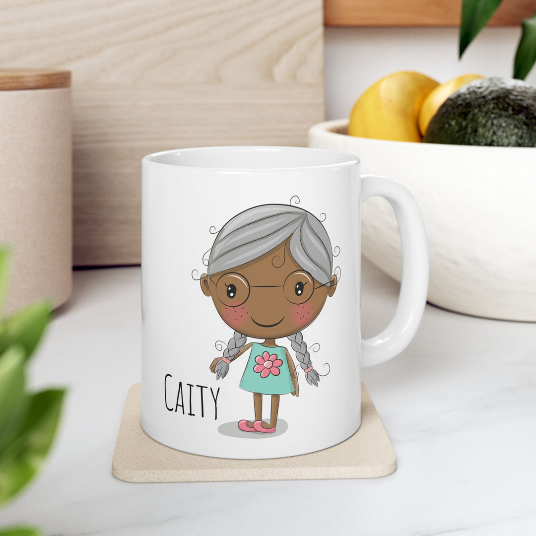 Personalized Enamel or Ceramic Mugs - Female with Glasses