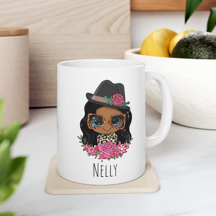 Personalized Enamel or Ceramic Mug - Female Hat & Glasses