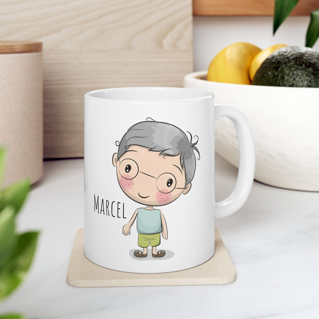 Personalized Enamel or Ceramic Mug - Male with Glasses