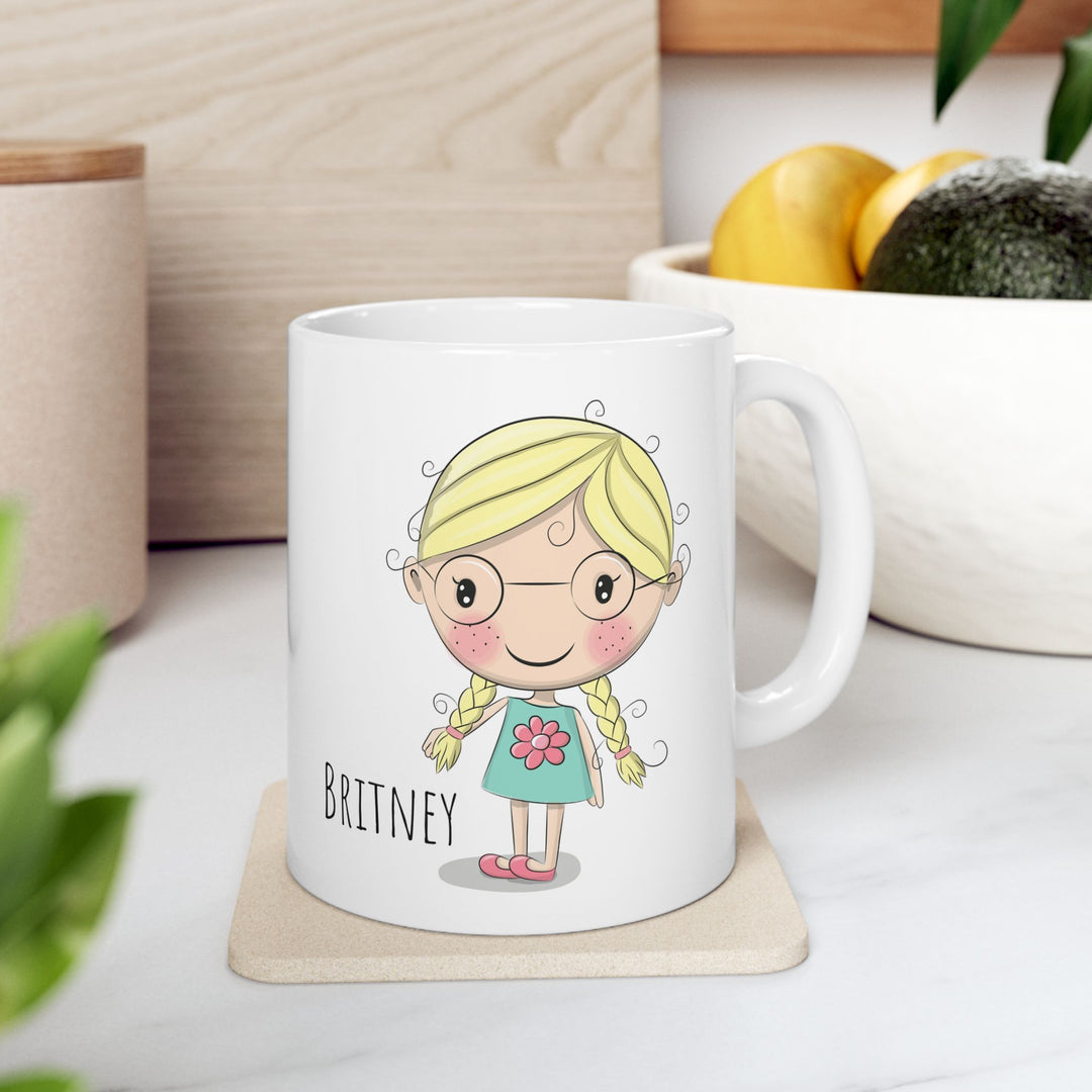 Personalized Enamel or Ceramic Mugs - Female with Glasses