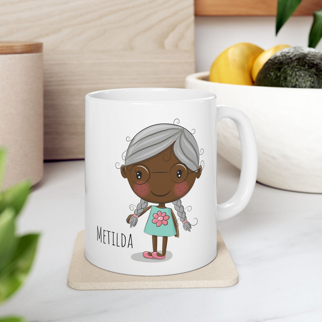 Personalized Enamel or Ceramic Mugs - Female with Glasses