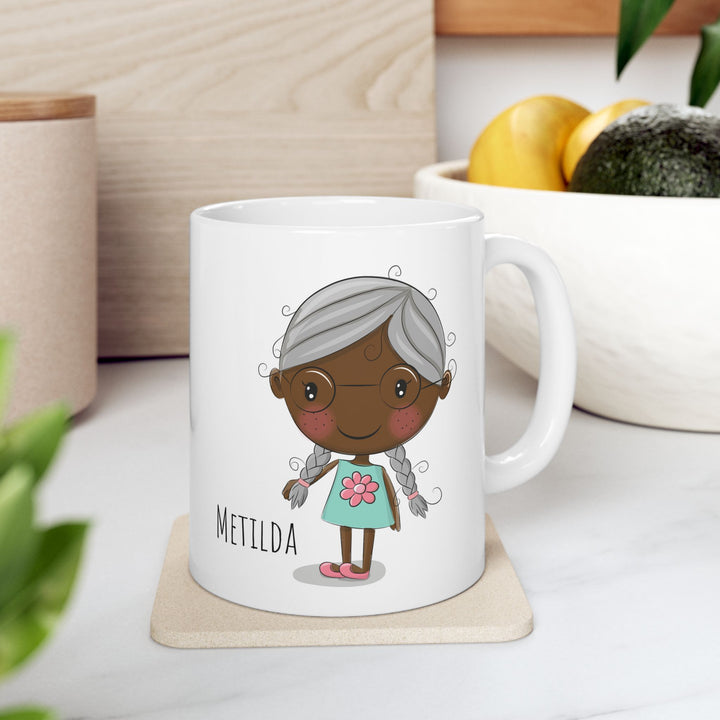 Personalized Enamel or Ceramic Mugs - Female with Glasses