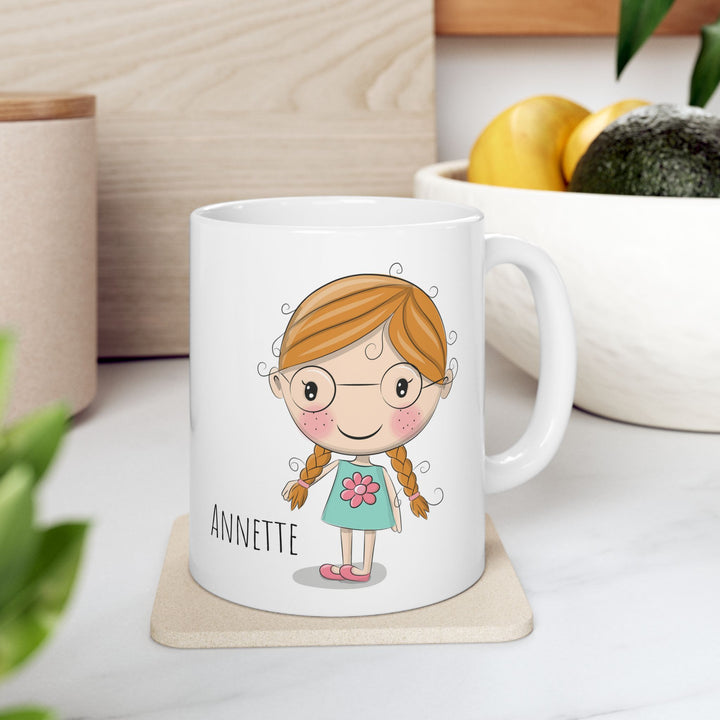 Personalized Enamel or Ceramic Mugs - Female with Glasses