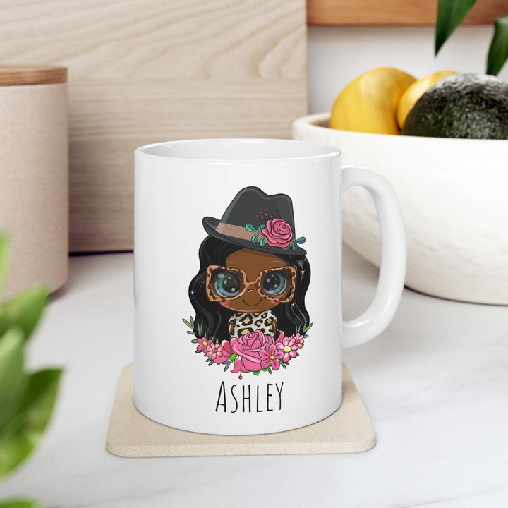 Personalized Enamel or Ceramic Mug - Female Hat & Glasses