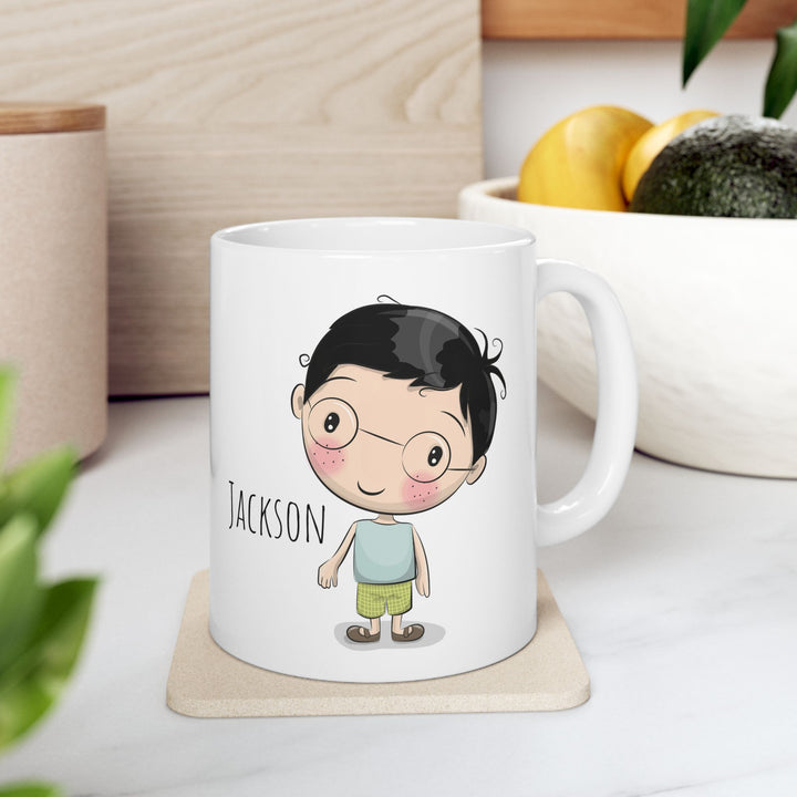 Personalized Enamel or Ceramic Mug - Male with Glasses