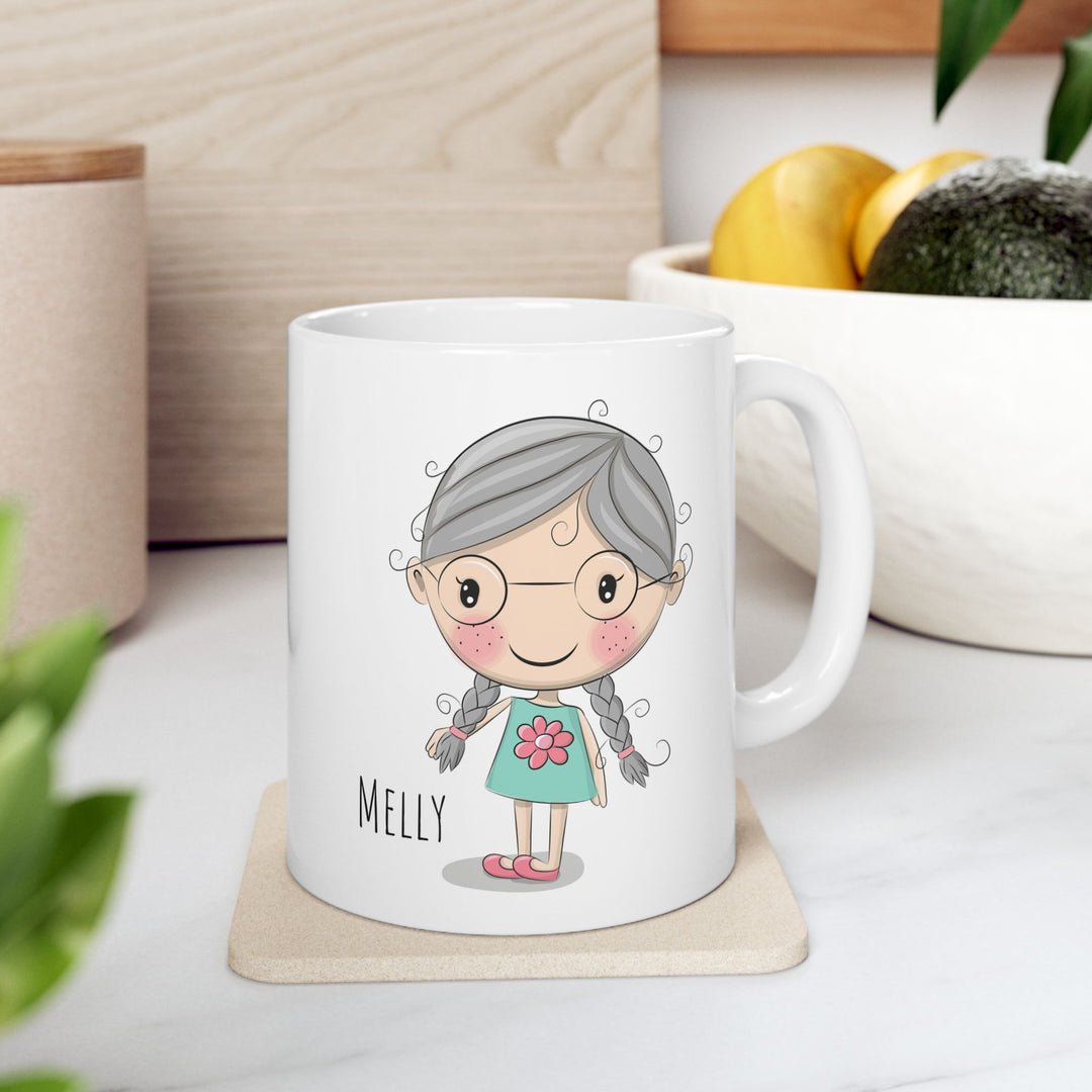 Personalized Enamel or Ceramic Mugs - Female with Glasses