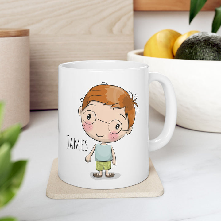 Personalized Enamel or Ceramic Mug - Male with Glasses