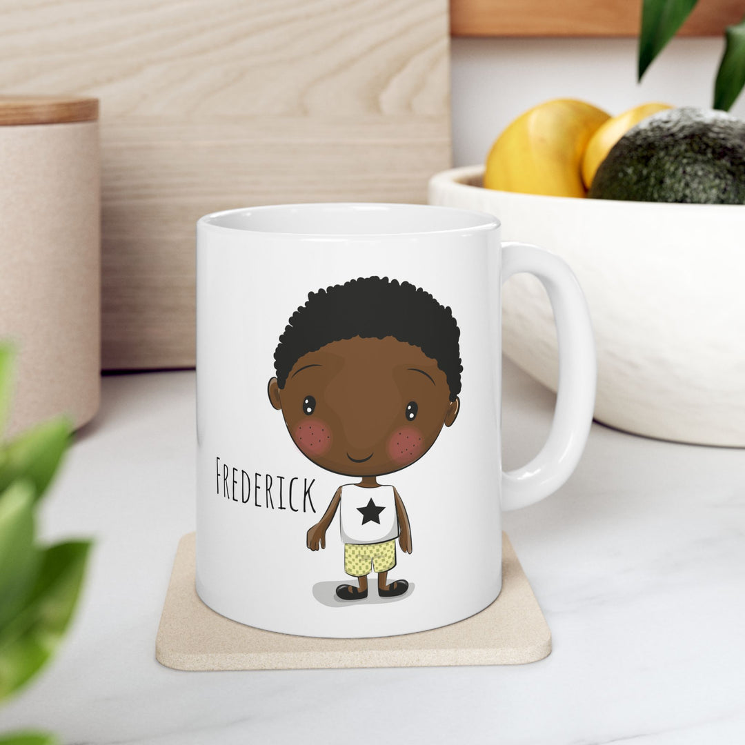 Personalized Enamel or Ceramic Mug - Male Short Curly Hair