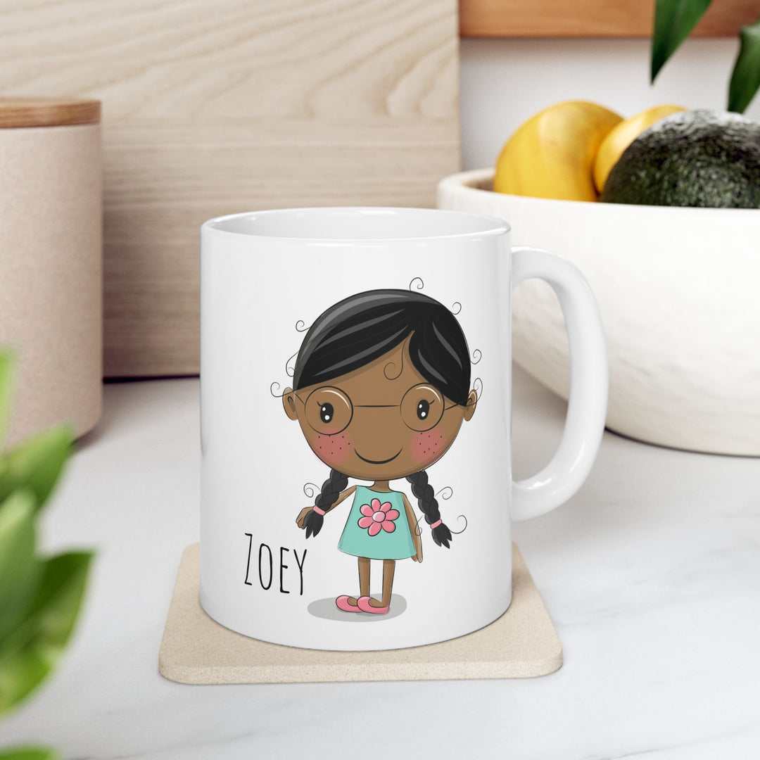 Personalized Enamel or Ceramic Mugs - Female with Glasses