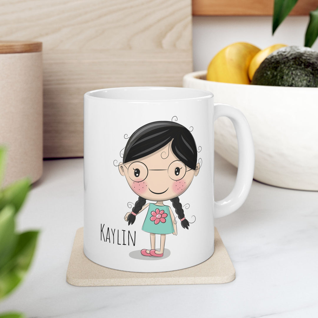 Personalized Enamel or Ceramic Mugs - Female with Glasses