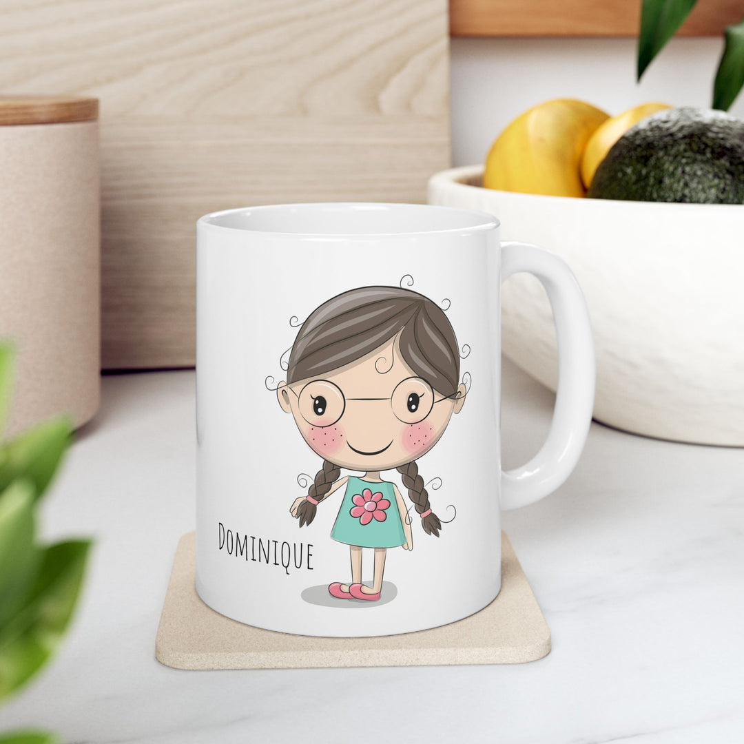 Personalized Enamel or Ceramic Mugs - Female with Glasses