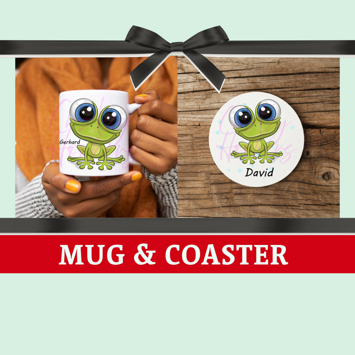 Personalized FROG Mug & Coaster - Add Your Name