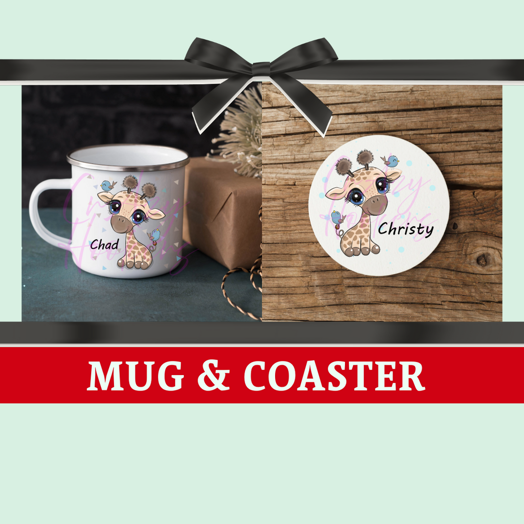 Personalized GIRAFFE Mug & Coaster - Add Your Name
