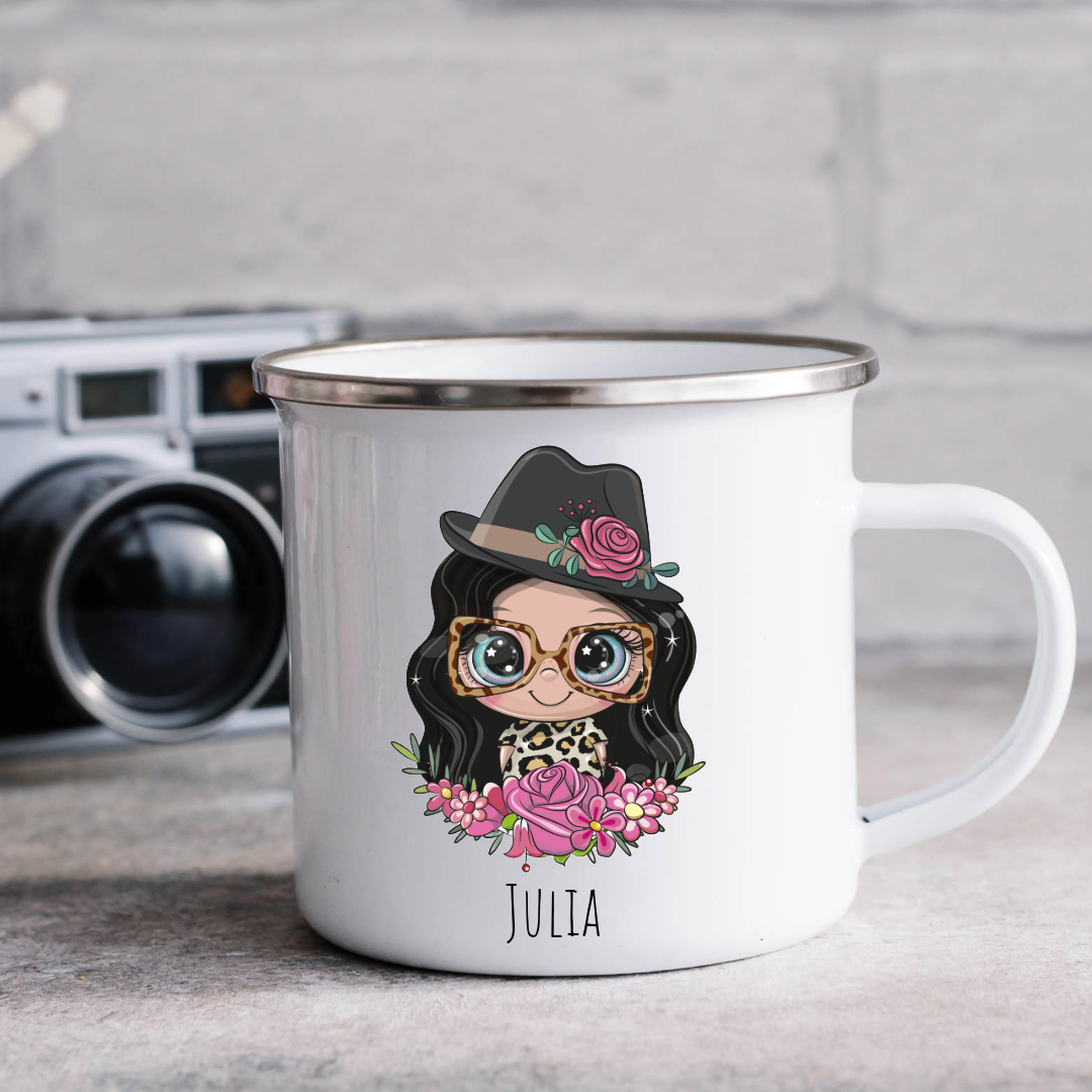 Personalized Female Hat & Sun Glasses Mug - Choose Your Skin Color, Hair Color, and Add A Name Or Text