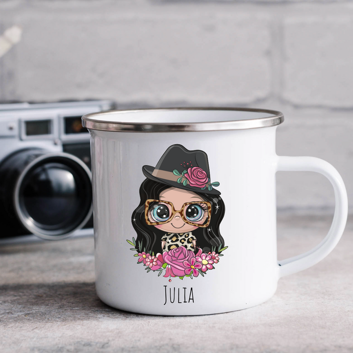Personalized Female Hat & Sun Glasses Mug - Choose Your Skin Color, Hair Color, and Add A Name Or Text