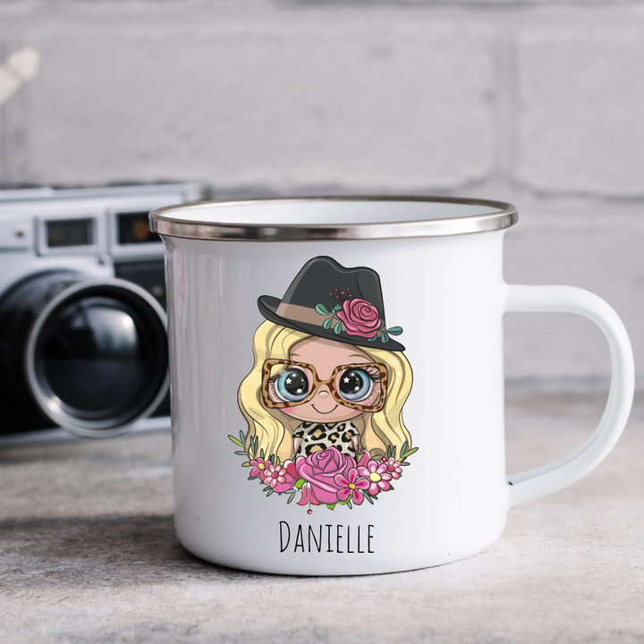 Personalized Female Hat & Sun Glasses Mug - Choose Your Skin Color, Hair Color, and Add A Name Or Text