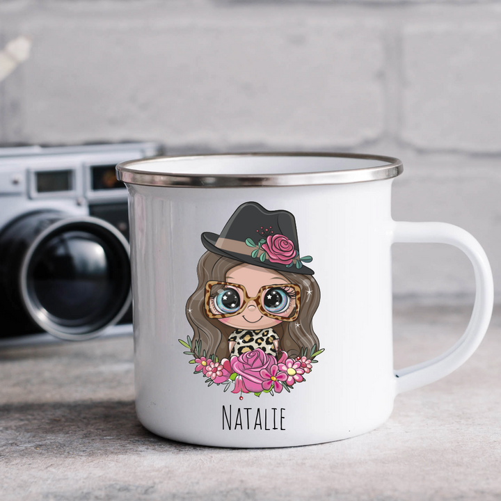 Personalized Female Hat & Sun Glasses Mug - Choose Your Skin Color, Hair Color, and Add A Name Or Text