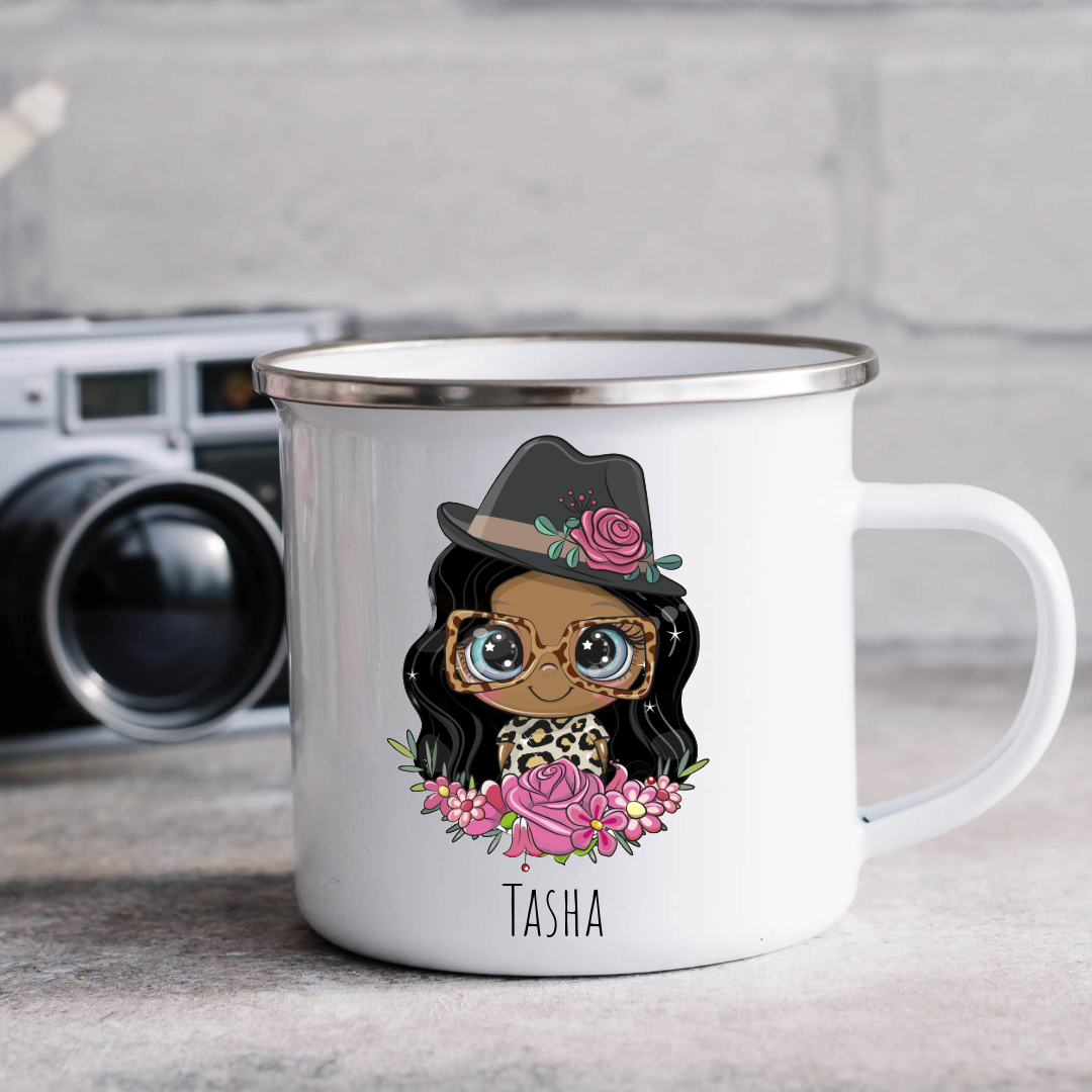 Personalized Female Hat & Sun Glasses Mug - Choose Your Skin Color, Hair Color, and Add A Name Or Text