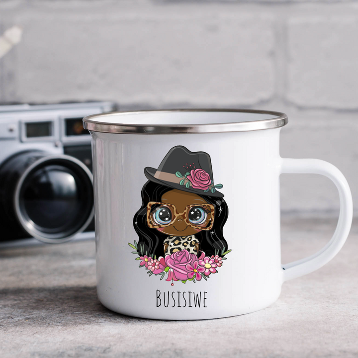Personalized Female Hat & Sun Glasses Mug - Choose Your Skin Color, Hair Color, and Add A Name Or Text