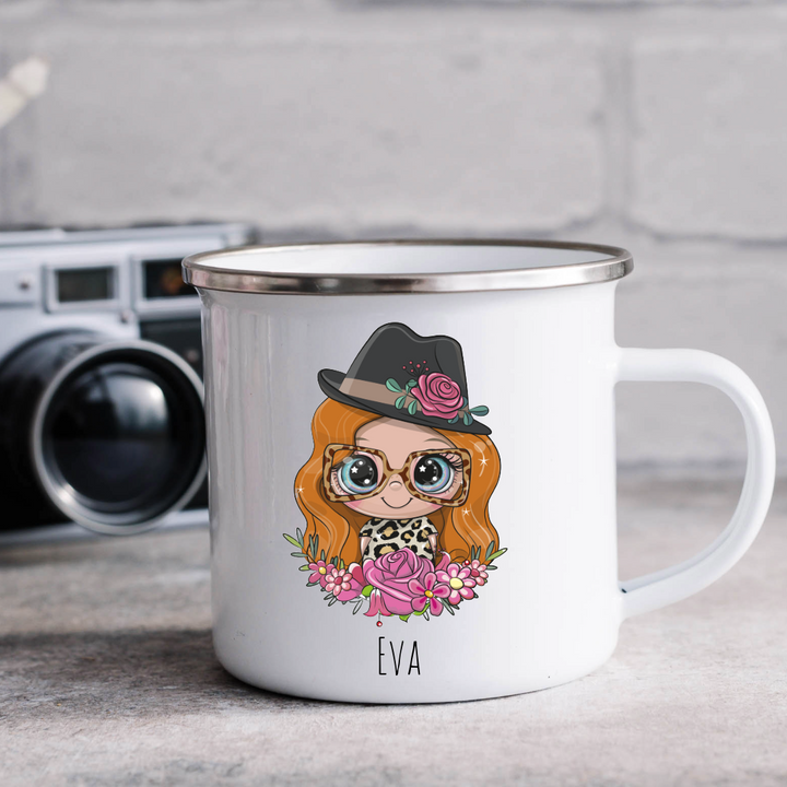 Personalized Female Hat & Sun Glasses Mug - Choose Your Skin Color, Hair Color, and Add A Name Or Text