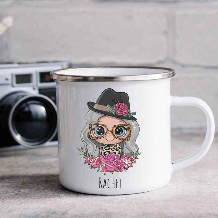 Personalized Female Hat & Sun Glasses Mug - Choose Your Skin Color, Hair Color, and Add A Name Or Text