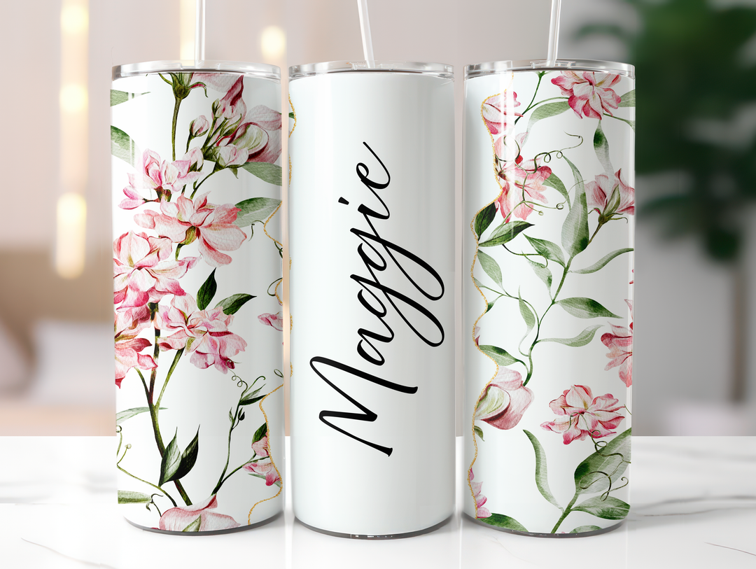 Personalized 20oz Tumbler Flower Print - Add Your Name