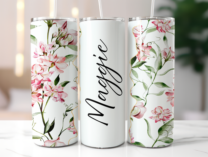 Personalized 20oz Tumbler Flower Print - Add Your Name